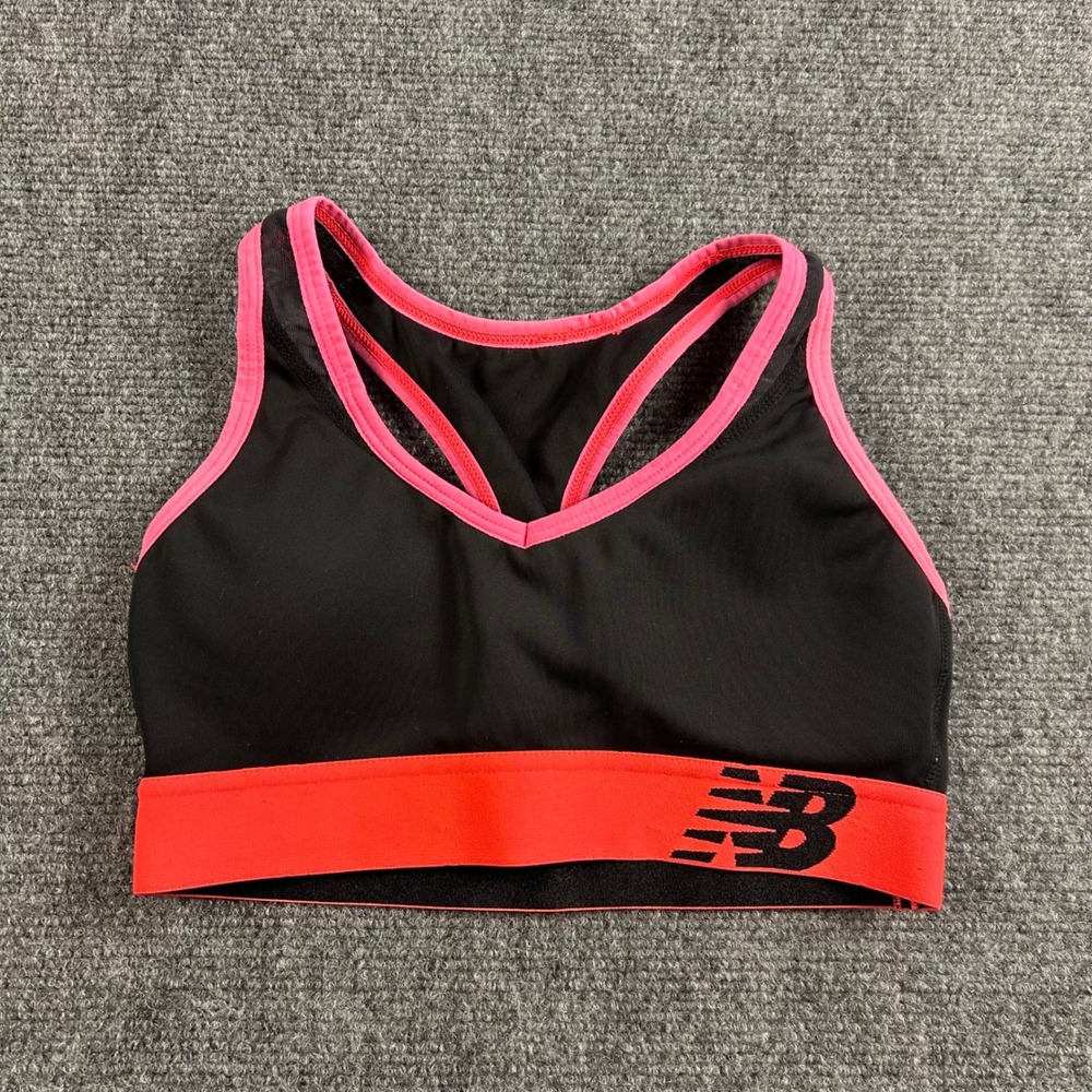 New Balance Womens NB Dry Sports Bra Black Pink Orange Racerback Small